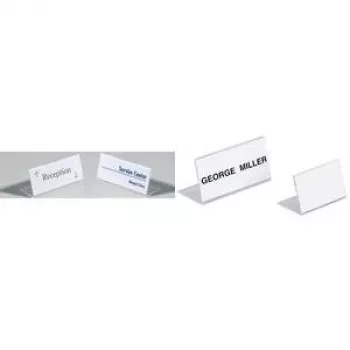 DURABLE SHERPA® L-veida galda zīmju turētājs, akrils, 61x210 mm, ainavas orientācija, caurspīdīgs, 10 gab. 803119