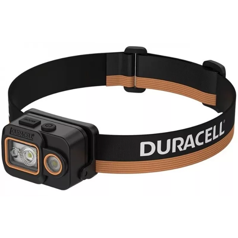 Duracell DH700R uzlādējama LED galvas lampa, 700 lūmeni, kustību sensors, IPX4, melna/oranža