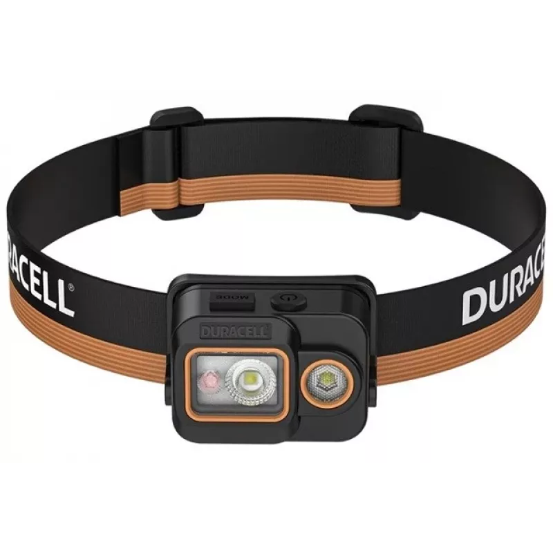 Duracell DH700R uzlādējama LED galvas lampa, 700 lūmeni, kustību sensors, IPX4, melna/oranža