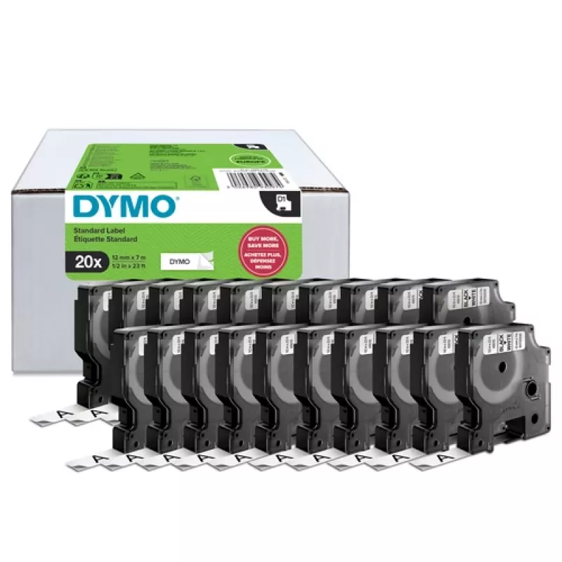 DYMO D1 marķēšanas lente 9mm x 7m melna uz balta (10 gab.)