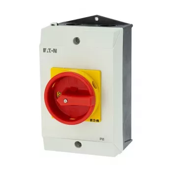 Eaton P1-25/I2/SVB/HI11 25A 3-polu galvenais slēdzis ar avārijas stop, virsmas montāža, IP65, sarkans/dzeltens