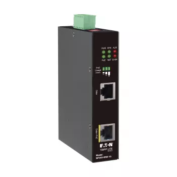 Eaton Tripp Lite Series industriālais Gigabit PoE++ inžektors, 60W, 802.3bt, Midspan, -40°C līdz 75°C, IP30, divkāršs 24-57VDC, DIN sliedes montāža, 1 ports, melns