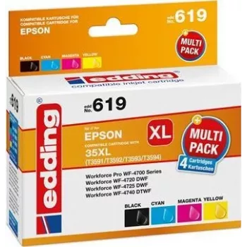 Edding EDD-619 saderīgs lielas ietilpības tintes kasetņu komplekts - melna, ciāna, fuksīna, dzeltena (4 gab., Epson 603XL ekvivalents) 18-619