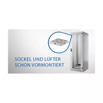 EFB 19 collu tīkla skapis PRO 42U, 800x1000 mm, RAL7035, 4 ventilatoru jumta bloks, barošanas bloks + pamatne