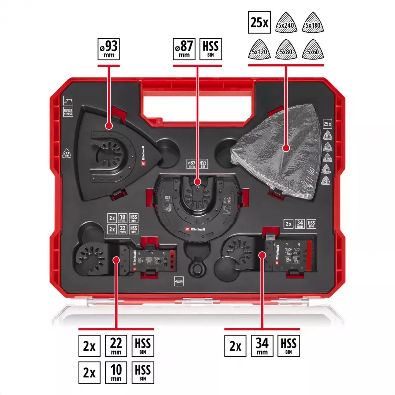 Einhell 708135 XL-PLUS-CASE BiM HSS daudzfunkcionālo instrumentu piederumu komplekts, 10 gab.