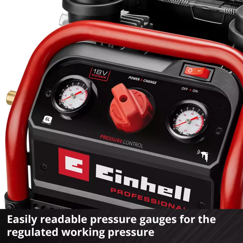 EINHELL Power X-Change bezvadu gaisa kompresors SILENZZO 18/160, 18V (sarkans/melns, bez akumulatora un lādētāja)