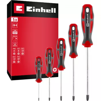 Einhell Skrūvgriežu komplekts PZ, 5 gab. (sarkans/melns, ergonomiski divkomponentu rokturi)