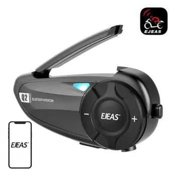EJEAS Q2 Motorcycle Intercom ar Bluetooth 5.1, 800m diapazons, IP65, DSP un CVC trokšņu samazināšana, FM radio, balss palīgs, USB-C, līdz 20h sarunu laiks