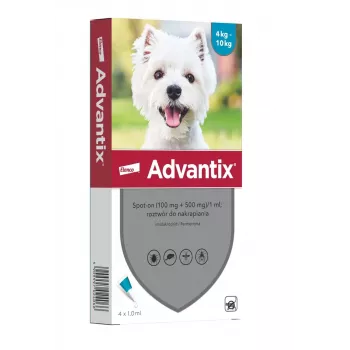 ELANCO Advantix šķīdums pilināšanai maziem suņiem 4-10 kg, 4 pipetes x 1 ml