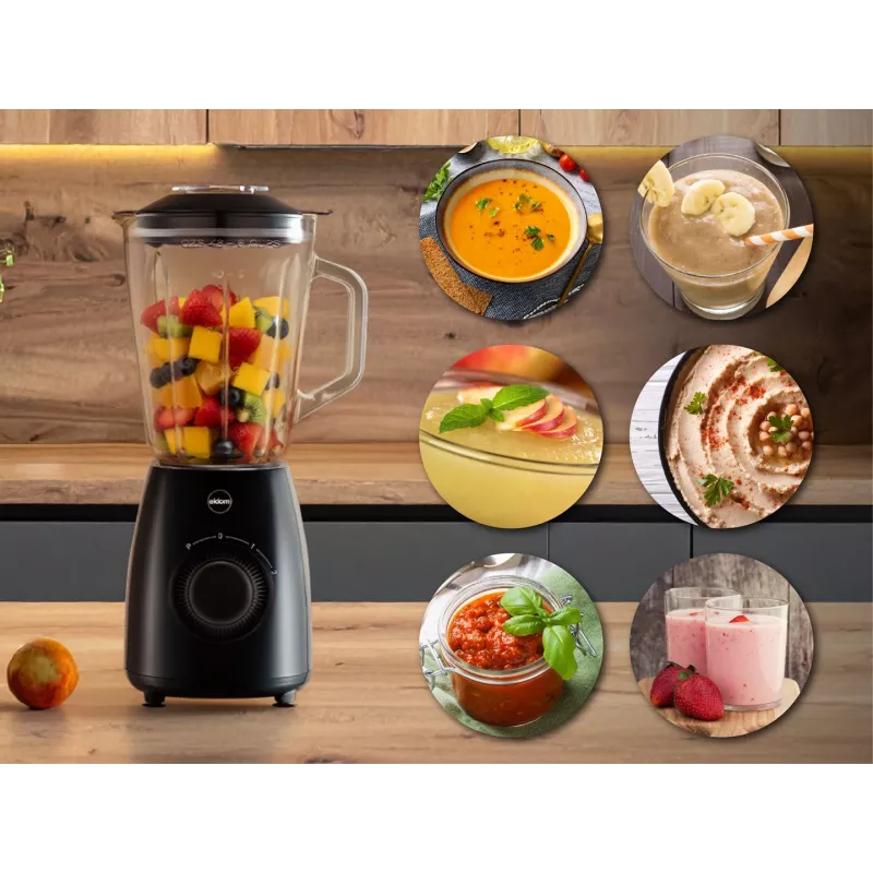 Eldom BK6 NOXAR blenderis ar krūzi, 1.8 L rūdīts stikls, melns, 22000 rpm, Pulse