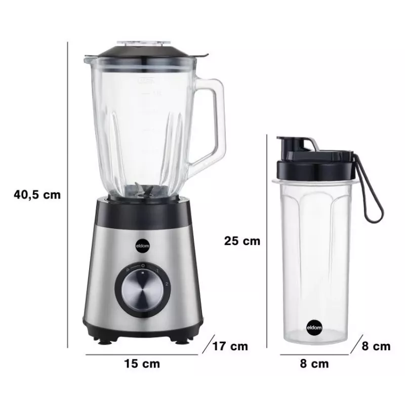 ELDOM BK7S STALO 2.0 L Jaucējkrūzes Blenderis 1000 W Melns/Sudrabs