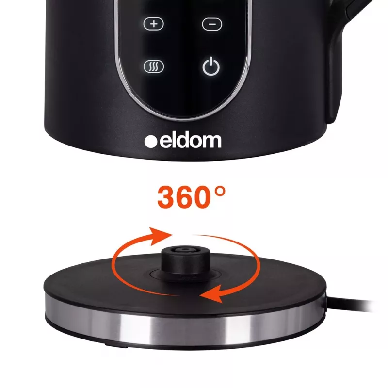 ELDOM C560 Nuvia bezvadu tējkanna ar temperatūras kontroli, 1,7 L, 2200 W, LED displejs, nerūsējošais tērauds/melna