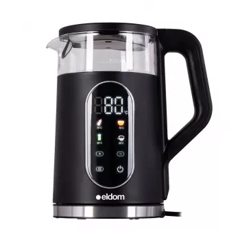 ELDOM C560 Nuvia bezvadu tējkanna ar temperatūras kontroli, 1,7 L, 2200 W, LED displejs, nerūsējošais tērauds/melna