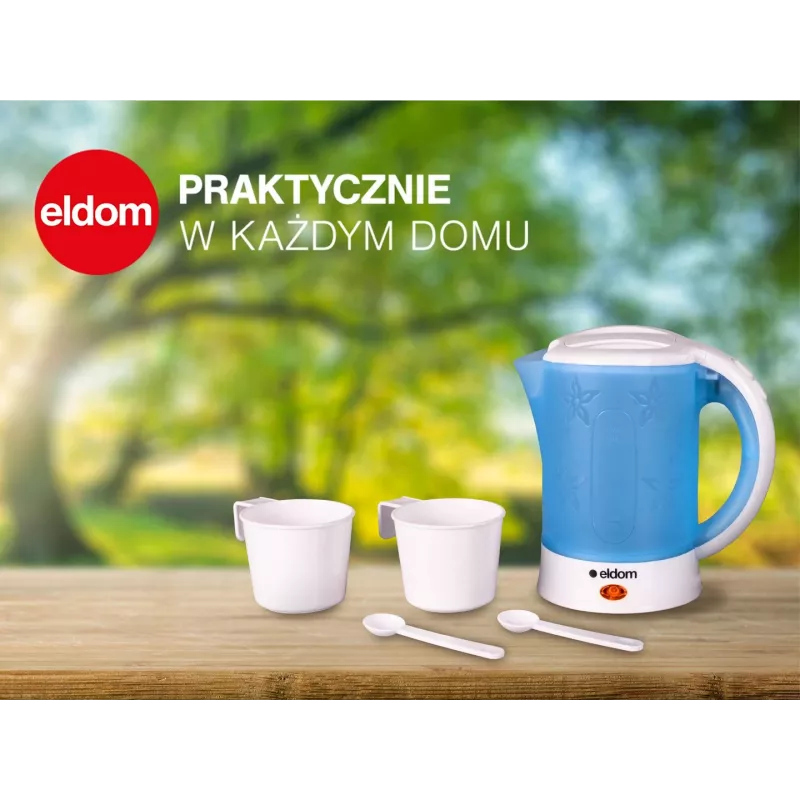 ELDOM Electric Tourist Kettle C190 Lino 0.6L 550W Blue ar 2 krūzēm un 2 karotēm