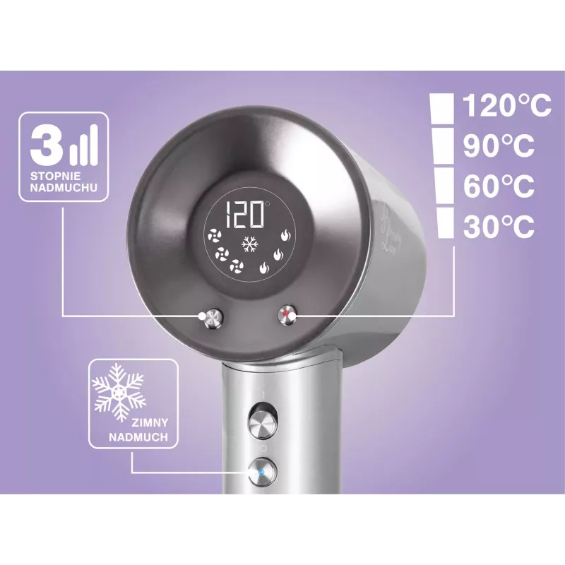 ELDOM HT280 matu žāvētājs, 1650 W, pelēks, 3 temperatūras režīmi, 2 ātruma režīmi, aukstā gaisa poga, koncentratora sprausla, noņemams gaisa filtrs, cilpa pakarināšanai, aizsardzība pret pārkaršanu, 1.8 m vads