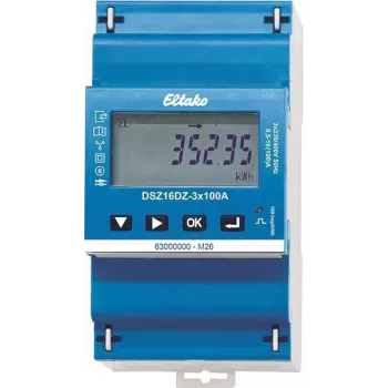 Eltako DSZ16DZ-3x100A MID digitālais trīsfāžu enerģijas skaitītājs, tiešā mērīšana, 100A, B klase, S0 impulsa izeja, DIN sliedei 28380316