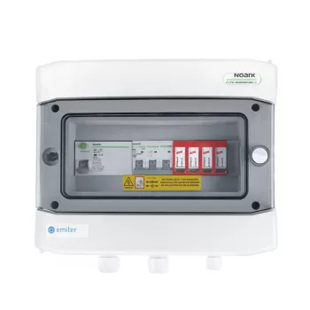 EMITER Switchgear Attached AC Hermetic IP65 ar Dehn Type 2 pārsprieguma aizsardzību, 40A 3-fāžu, RCD Type A 63A/300mA