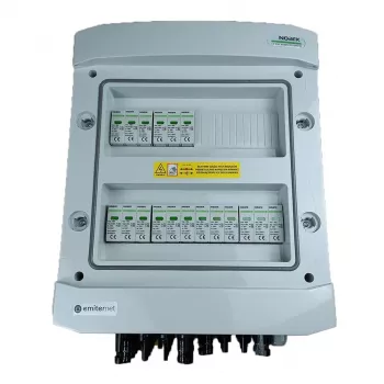 EMITER Switchgear Attached DC Hermetic IP65 EMITTER ar DC pārsprieguma aizsardzību Noark 1000V Type 1+2, 6x PV virkne, 6x MPPT