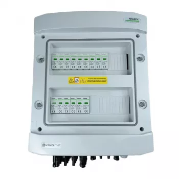 EMITER Switchgear Attached DC Hermetic IP65 EMITTER ar Noark 1000V Type 2 DC pārsprieguma aizsardzību, 5x PV virkne, 5x MPPT