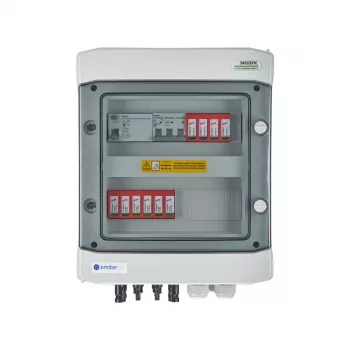 EMITER EM-528_DCAC Hermētiskais DCAC sadales skapis IP65 ar Dehn 1000V 2. tipa līdzstrāvas pārsprieguma aizsargu, 2 x PV virkne, 2 x MPPT // un AC Dehn 2. tipa, 16A 3-F, RCD A tips 40A/300mA