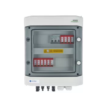EMITER Switchgear Attached DCAC Hermetic IP65 EMITTER ar DC pārsprieguma aizsardzību Dehn 1000V Type 2, 2 x PV String, 2 x MPPT // og. AC Dehn Type 2, 10A 3-F