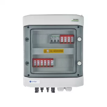 EMITER Switchgear Attached DCAC Hermetic IP65 EMITTER ar Dehn 1000V 2. tipa DC pārsprieguma aizsardzību, 2 x PV virkne, 2 x MPPT // un Dehn 2. tipa AC pārsprieguma aizsardzību, 16A 3-fāžu