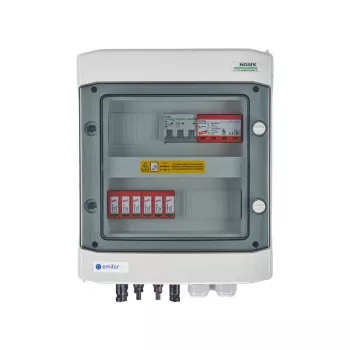 EMITER Switchgear Attached DCAC Hermetic IP65 EMITTER ar Dehn 1000V Type 2 DC pārsprieguma aizsardzību, 2 x PV virkne, 2 x MPPT // un AC Dehn Type 1+2, 10A 3-fāžu
