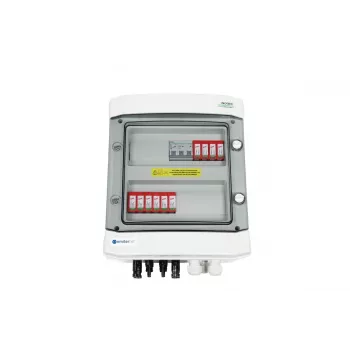 EMITER Switchgear Attached DCAC Hermetic IP65 EMITTER ar DC pārsprieguma aizsardzību Dehn 1000V Type 2, 2 x PV String, 2 x MPPT // og. AC Dehn Type 2, 20A 3-Phase