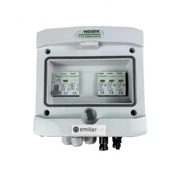 EMITER Switchgear Attached DCAC Hermetic IP65 EMITTER ar Noark 1000V Type 1+2 DC pārsprieguma aizsardzību, 1 x PV virkne, 1 x MPPT // un AC Noark Type 1+2, 10A 1-fāze