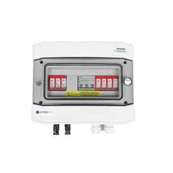 EMITER Switchgear Attached DCAC Hermētiskais IP65 ar Dehn 1000V Type 2 DC pārsprieguma aizsardzību, 1 x PV virkne, 1 x MPPT // AC Dehn Type 2, 20A 3-fāžu