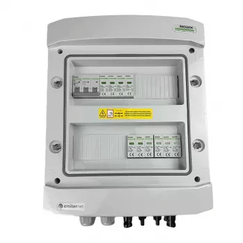 EMITER Switchgear Attached DCAC Hermetic IP65 ar Noark 1000V Type 2 DC pārsprieguma aizsardzību, 2 x PV virkne, 2 x MPPT // AC Noark Type 2, 10A 3-fāzes