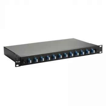 Equip 12 portu optiskās šķiedras savienojumu kaste, LC Duplex, OS2 vienmodas, 1U statīva montāža, aprīkota, melna