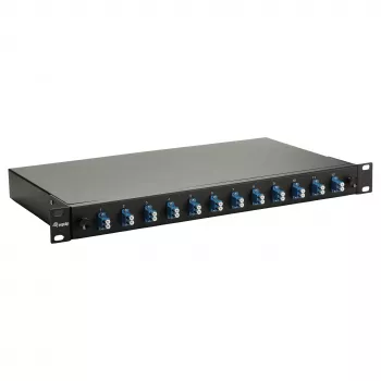 Equip 12 portu optiskās šķiedras savienojumu kaste, LC Duplex, OS2 vienmodas, 1U statīva montāža, aprīkota, melna