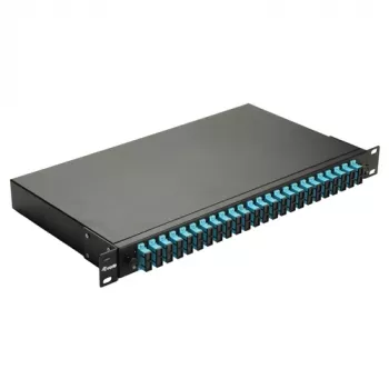 Equip 24 portu optiskās šķiedras savienojumu kaste, SC Duplex, OM3, 1U, aprīkota, melna