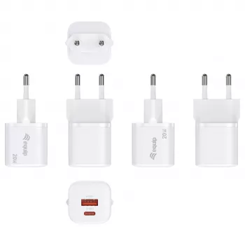 Equip 245526 2 portu USB-C PD3.0 / USB-A GaN 20W sienas lādētājs, balts
