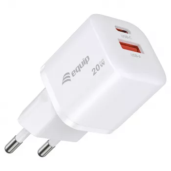 Equip 245526 2 portu USB-C PD3.0 / USB-A GaN 20W sienas lādētājs, balts