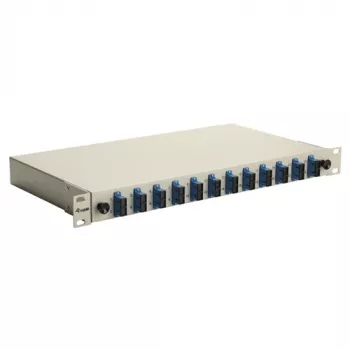 Equip 591911 12-Port SC Duplex Optiskās šķiedras sadales kaste, OS2, 1U, Pilnībā aprīkota, Pelēka