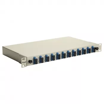 Equip 591911 12-Port SC Duplex Optiskās šķiedras sadales kaste, OS2, 1U, Pilnībā aprīkota, Pelēka