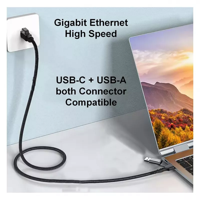 Equip Gigabit USB-C / USB-A uz RJ45 Ethernet Adapteris - Melns