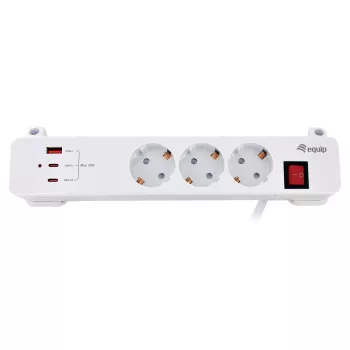 Equip Power Strip CEE 7/7 90° to 3x Schuko / 2x USB-C + USB-A, White, 1,5m