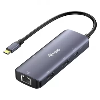 EQUIP USB-C Multiport Adapter ar 2x HDMI, RJ45, 2x USB-A, USB-C PD 100W, Grey