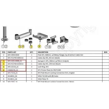 Ergonomic Solutions HMSHOST-INT5-02 Swingarm AP2 printera stiprinājuma komplekts ar Cable Clip SP2, Lock Ring un printera plāksni Epson TM-P1200, melns