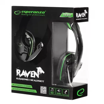 Esperanza EGH310G Gaming Headset ar Boom Mikrofonu, Vadu, 3.5mm Jack, Melns un Zaļš