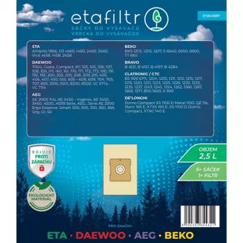 Putekļu maisiņi ETA, Daewoo, AEG un Beko putekļsūcējiem - 5 iepakojums (Brūns) | ETA1458P