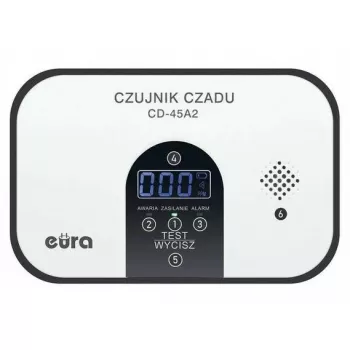 EURA CD-45A2 Brīvi stāvošs oglekļa monoksīda detektors ar LCD displeju, bateriju darbināms