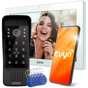 EURA VDP-86A3 10 collu balts video domofons ar Tuya lietotni, 2MP kamera, 2 releju izejas