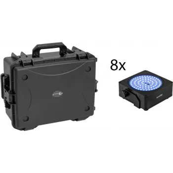 EUROLITE komplekts 8x AKKU IP Flat Light SMD RGBW IP65 melns + plastmasas koferis ar ratiņiem