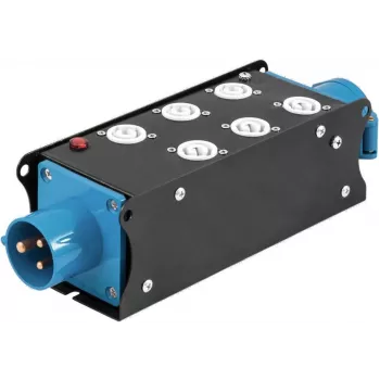 EUROLITE SAB-62X 19 collu 2U trīsfāžu strāvas sadalītājs ar 6 Schuko kontaktligzdām, 16A CEE ieeju, 11kW 60003755