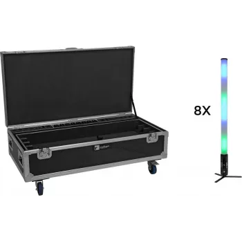 EUROLITE komplekts 8x AKKU IP Pixel Tube 360° PRO CRMX + Flightcase ar riteņiem un lādētāju
