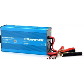 EUROPOWER CH-LFP/12/20 LiFePO4 Battery Charger 14.6V 20A with Crocodile Connector